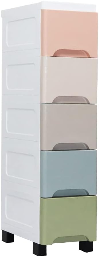 COOLBABY Plastic Cabinet 5 Drawers Storage Dresser,Small Closet Drawers Organizer Unit For Clothes,Toys,Bedroom,Playroom Wide, 20Cm Macaron, Yly002-20, 20 X 83