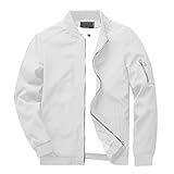 KEFITEVD Leichte Sommerjacke Herren Bomber Jacke Frühling Sommer Herrenjacke Übergangsjacke Herbst Weiß M