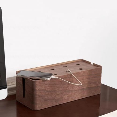 Boîte de rangement pour câbles et multiprise en bois pour bureau - 8