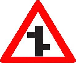 Safety Triangular Warnign Sign For Staggered Intersection : Amazon.in ...