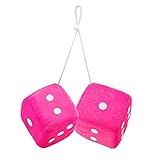 ZONETECH Pair Pink and White Mirror Fuzzy Dice – 3” Pair Pink and White Plush Car Decorative Hanging Mirror Fuzzy Dice Pair