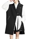 ellazhu Women's Funky Lapel Collar Cardigan Vest Solid Color Sleeveless Outerwear GZ121 Black