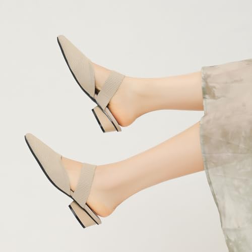 Image of Semwiss Pointed Toe Mules for Women Chunky Low Heeled Sandals Breathable Backless Mesh Knit Slip on Loafers