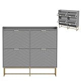 Stabile und robuste Bauweise: Goldfarbene Metallfüße sorgen für einen sicheren Stand und verleihen dem Schuhschrank zusätzliche Stabilität. Diese robusten Elemente tragen zur Dauerhaftigkeit bei und garantieren gleichzeitig einen hochwertigen Look, der sowohl funktional als auch dekorativ ist.