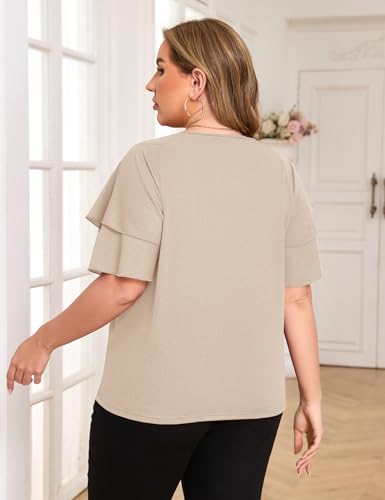 ZOMVA Women's Plus Size Sparkly Top Glitter Blouse Short Ruffle Sleeves Dressy Shirt Elegant Party2