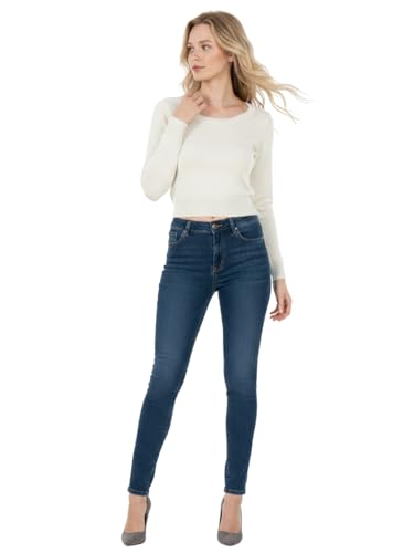 Image of Women's Crop Top Stretch Sweater - Long Sleeve Slim Bodycon Crewneck Casual Basic Solid Cropped Knit Pullover Top