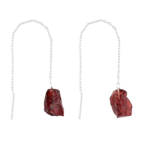 Natural Raw Red Garnet Gemstones Threader Earrings, Handmade Dangling Earrings for Women, Silver Plated Earrings, Rough Stones & Healing Crystals, Women Jewelry, Gift For Her