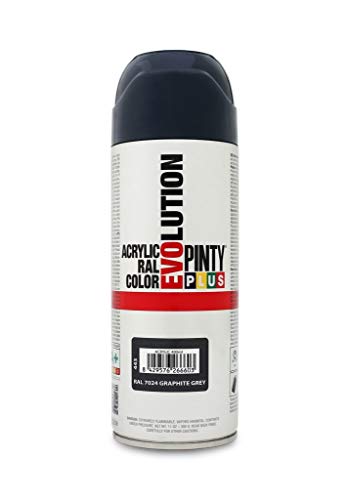 PINTYPLUS EVOLUTION Pintura Spray Acrílica Brillo 520cc Graphite Grey Ral 7024, Gris Grafito, 400 ml - 520 cc
