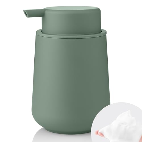 Image of YAUKPH Sage Green Foaming Hand Soap Dispenser Plastic 11 oz - Modern Minimalist Style for Bathroom & Kitchen Countertop Refillable