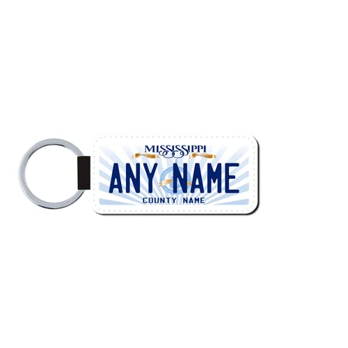 Teamlogo Personalized Mississippi License Plate Faux Leather Keychain Custom Decorated with Any Name or Text. Printed in The USA. Ready to Ship on The Next Business Day | Ver 2