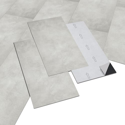 INMOZATA 28pcs/5m² Peel & Stick Marble Effect Vinyl Floor Tiles 30x60cm, Self-Adhesive, Waterproof, 2mm Thickness (Light Grey) for Bathroom & Kitchen