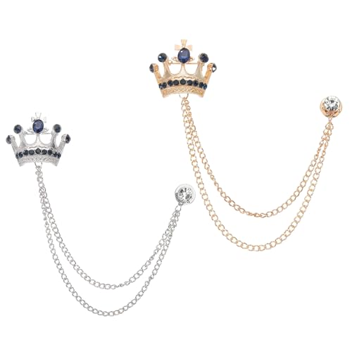 Image of PATIKIL Crown Hanging Chain Brooch Pins, Rhinestone Suit Pins Fashion Crystal Lapel Pins