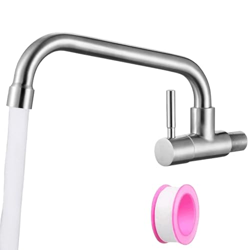 Gbkdqq Grifo De Pared Para Cocina, Grifo De Cocina De Acero Inoxidable, Giratorio 360 , Grifo De Pared De Cocina, Grifo De Agua Fría Para Cocina O Baño