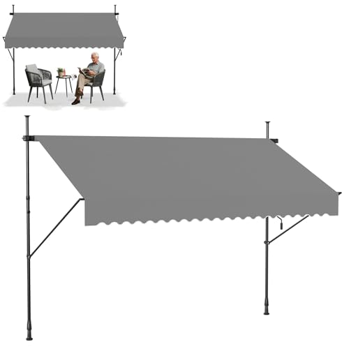 Froadp Tenda da sole a morsetto, retrattile, manuale, protezione solare per balcone, senza foratura, protezione UV, resistente alle intemperie, con manovella, per giardino, terrazza (200 x 120 cm,
