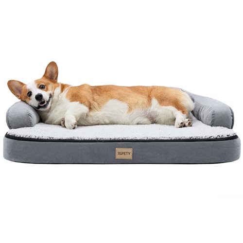 Jiupety-Orthopedic-Dog-Bed-for-Large-Dogs-Waterproof-Dog-Sofa-Beds-Large-Egg-Crate-Foam-Pet-Couch-Bed-with-Removable-Washable-Cover-Waterproof-Lining-and-Anti-Slip-Bottom-Grey-35x25x7 Jiupety Orthopedic Dog Bed for Large Dogs Waterproof Dog Sofa Beds Large Egg Crate Foam Pet Couch Bed with Removable Washable Cover Waterproof Lining and Anti Slip Bottom Grey 35x25x7