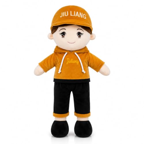 Image of Jiuliang Boy Soft Doll 65 cm | Cute Plush Boy Doll with Cap, Hoodie & Black Pants | Soft Stuffed Toy for Kids | Birthday Gift for Boys & Girls(Orange /Black)