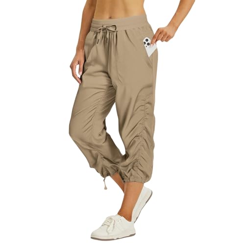 Capri Pants for Women Lightweight Quick-Dry Capris Outdoor Drawstring Hiking Pants with Pockets Soft Cargo Capris2