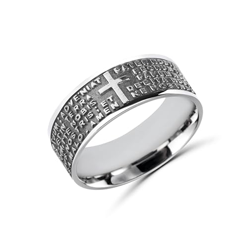Bague Pater Noster en argent 925 alliance prière pour homme et femme