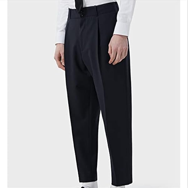 HOUKAI Lediga byxor herr marinblå vardag bröllop affärer lösa raka byxor vår och höst