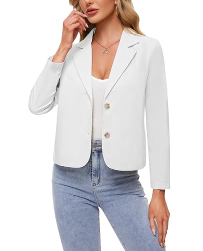 MINTLIMIT Cotton Linen Blazer for Women Button Front Long Sleeve Suit Jacket Lightweight Casual Work Office Blazer Tailored Outfit,White,M4