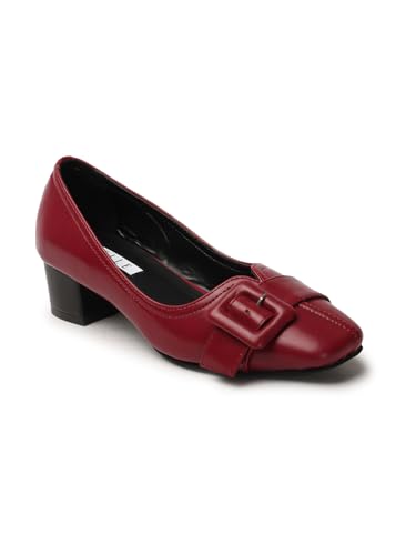 Image of ELLE Women's Square Toe Block Heels Slip-On Pumps with Buckle Detail