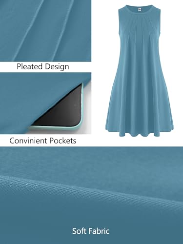 Image of KORSIS Tank Dress for Women Elegant T-Shirt Summer Soft Dresses Sleeveless Swing A Line Vacation Beach Sundress with Pockets