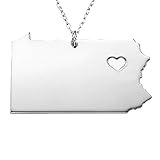 Meiligo 18K Gold Silver Country Map Charm Pendant Pennsylvania State Map Necklace Jewelry (Silver)