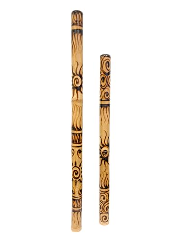 Aboriginal Bamboo Didgeridoo With Burnt Sun Design - Handmade Wooden Carved Musical Instrument Fairtrade Sustainable Ethical Wind - 100 cm