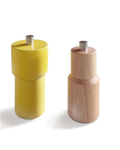 Novatta Molinillo de sal y pimienta de madera, juego de molinillos de especias con mecanismo de cerámica, ajustable, ideal para bodas de madera (natural, amarillo, 50 x 131/60 x 131)