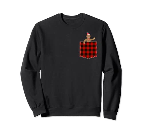 Red Plaid Gingerbread Man in Pocket Buffalo Cookie Navidad Sudadera