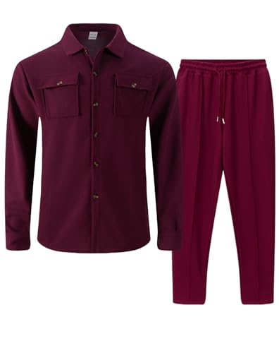 MQUN Mens Sweatsuits 2 Piece Set Jacket Top and Casual Pants Set Fall Fashion Sweatsuits Waffle Plaid Jacquard Outfits