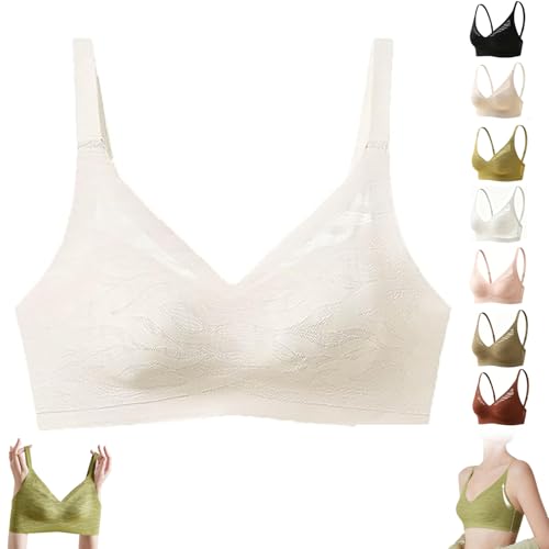 Sujetador sin Aros con Estampado de Ondas, Sujetador de Seda Helada Ultrafino y Transpirable, Suave, sin Costuras y sin Aros para Mujeres con Busto Grande. (White,M)