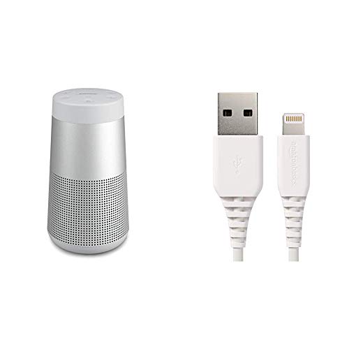 ® SoundLink Revolve Bluetooth Lautsprecher grau & AmazonBasics Lightning auf USB A Kabel, Apple MFi Zertifiziert - Weiß, 0,9 m, 1er Pack