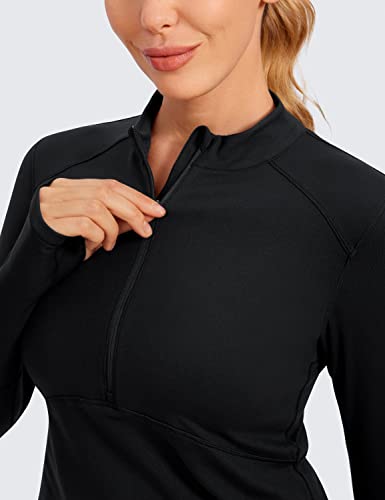 Crz Yoga Women's Long Sleeve Crop Top Quick Dry Cropped Workout Shirts Half Zip Pullover Running Athletic Shirt Black Small #TOP3