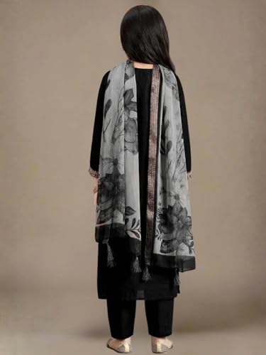 Image of Girls Ethnic Embroidered Silk Kurta Pant and Jacquard Dupatta Set | Kids Salwar Suit | three piece Traditional Outfit