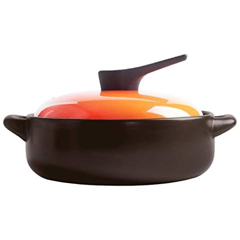 Ceramic Round Casserole, Large Clay Pot with Dual Handles and Lids, Great for Cooking Basting or Baking, 1.3L/2.8L-Orange (Size : 1.3L) Cover