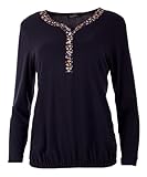 Seniorenmode24 Damen Senioren Oma Pullover Langarm Shirt Feinstrickpullover mit Knopfleiste und Blumenverzierung ideal für Omas (DE/NL/SE/PL, Numerisch, 40, 42, Regular, Regular, dunkelblau)
