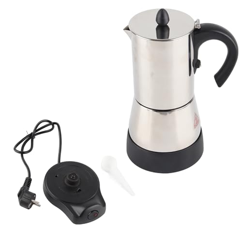 Cafetera italiana, 400W / 480W Cafetera Eléctrica de Acero Inoxidable, 200/300ml, Cafetera Moka Eléctrica con Rotación de 360°, para Café Espresso, Fácil de Usar y Limpiar (300ml)