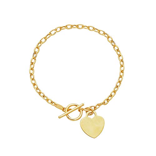 14K Yellow Gold Diamond Cut Oval Chain Link Necklace With Heart Ring And Toggle Lock 17" #TOP5