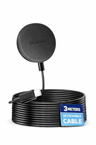 Galvanox Long Wireless Charger, Compatible with MagSafe (10 Foot Cable) Magnetic 15W Fast Charging Pad for iPhone with Flexible, Removable Cord (Black)