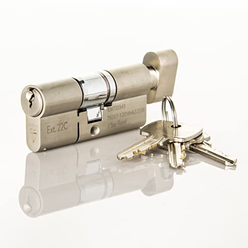TS007 3 Star British Standard Insurance Approved Thumbturn Euro Lock. Anti Snap Police Preferred. Satin Nickel Finish with 3 Keys. 3 Star Euro Cylinder. (45mm Internal x 45mm External (90mm Total))