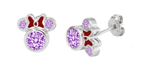 Image of Kaguyo Minnie Mouse earrings, 925 Sterling Silver Amethyst white Blue pink Enamel Bow Zirconia Mickey Mouse Stud Earrings for Women Girls, Birthday Gift (purple)