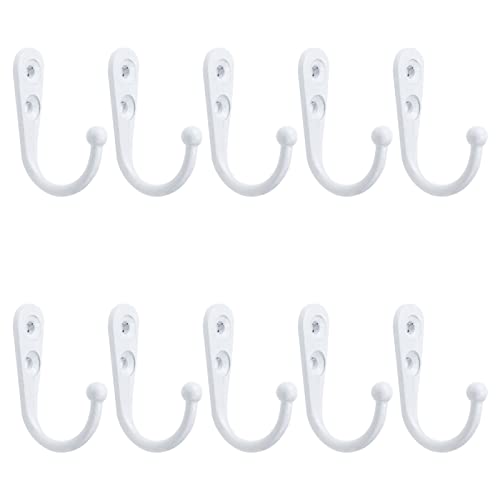 Faotup 10Pcs Wall Hooks J Hooks for Hanging Single Coat Hanger Wall Mounted Coat Hooks Robe Hooks White, 1.73