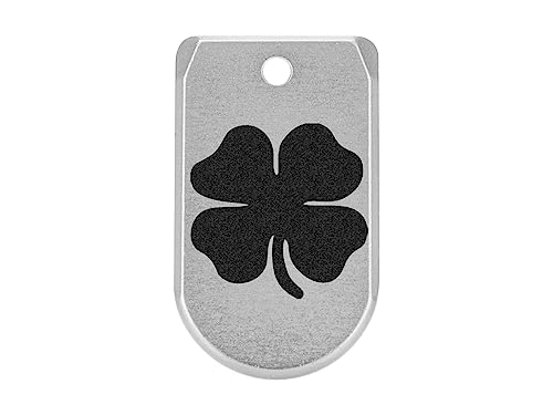 NDZ Performance Magazine Base Plate with Finger Extension for Sig P365 .380 ACP – 4 Leaf Clover – Silver – Anodized Aluminum – Made in USA