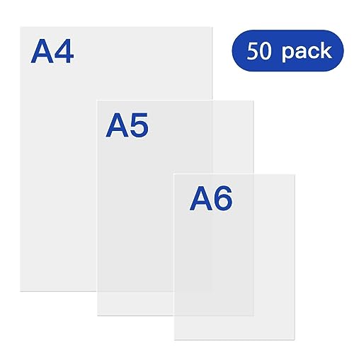 Laminierfolien A4 A5 A6, MIX -L 160 Mikron (2 x 80 Mikron), 50 Stück (A4x10, A5x15, A6x25), Glaenzend, Premium Qualität, Geeignet für Fotos und Hinweise Laminierblätter für Laminiergerät A4, A5, A6