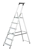 Drabest - Haushaltsleiter - Stehleiter - 6 Stufen - Arbeitshöhe 3,19m - Klappleiter aus Aluminium, max. 125 kg, mit Praktischer Ablage - Aluleiter mit Plattform 25x26 cm, rutschfeste Füßen