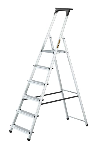 Drabest Escalera doméstica de Mano 6 peldaños Altura de Trabajo 3 19 de Plegable de Aluminio Carga