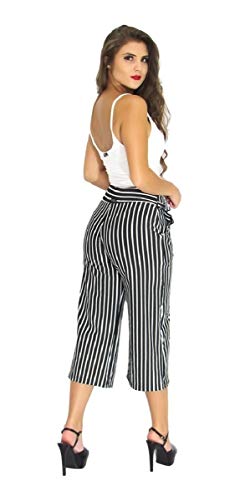 Calça Pantacourt Pantalona Listrada Ou Preta Lisa. (Preto com Branco, G)