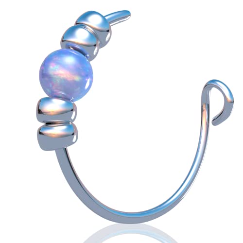 Silver Clip on Nose Piercing Hoop - Hypoallergenic Tiny Handmade 24 gauge Faux Nose Ring with a 2mm Blue Opal - Smooth 925 Silver 7mm Thin Fake Nose Hoop