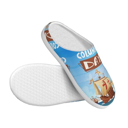 Happy Columbus Day Adult Cotton Slippers For Women Men3